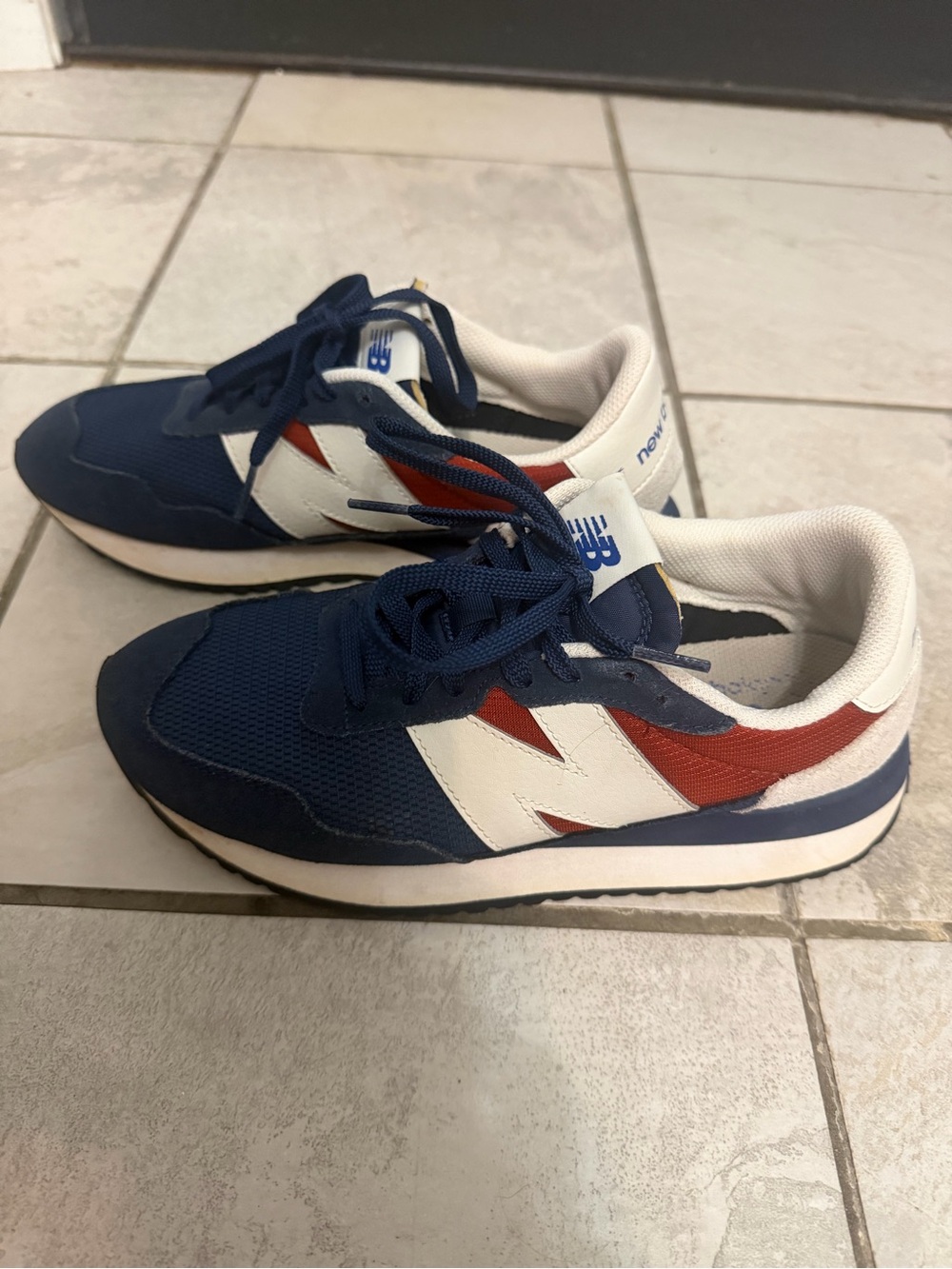 New Balance 237 in Navy, Brick, and White Retro Runner Sneakers